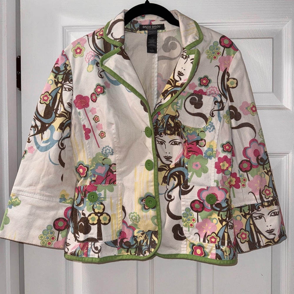 Bisou Bisou 90s vintage Multicolor lightweight Floral Blazer jacket size 10